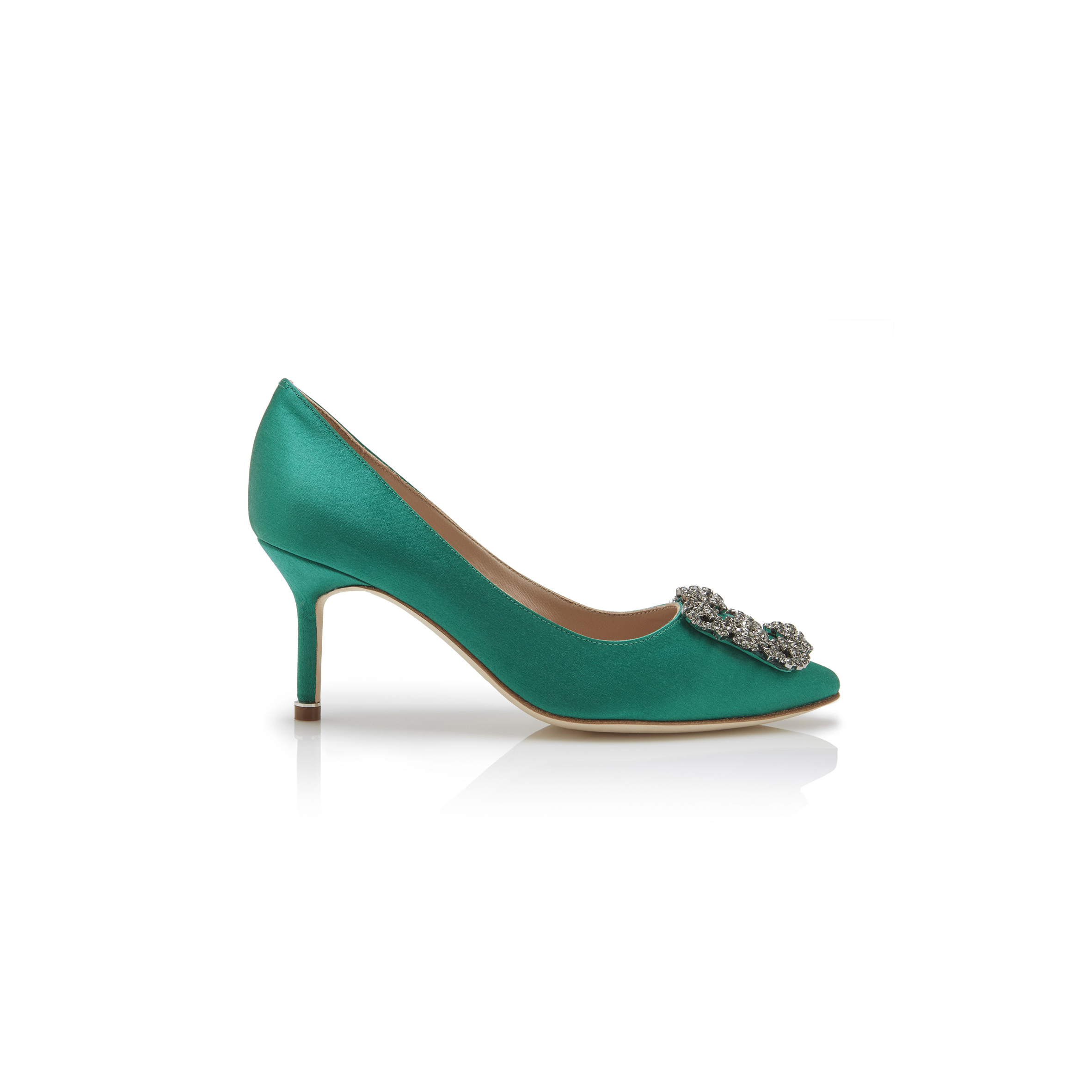 man010 B1ahn*k hangisi 70 green satin jewel buckle pumps 9xx-0662-0030